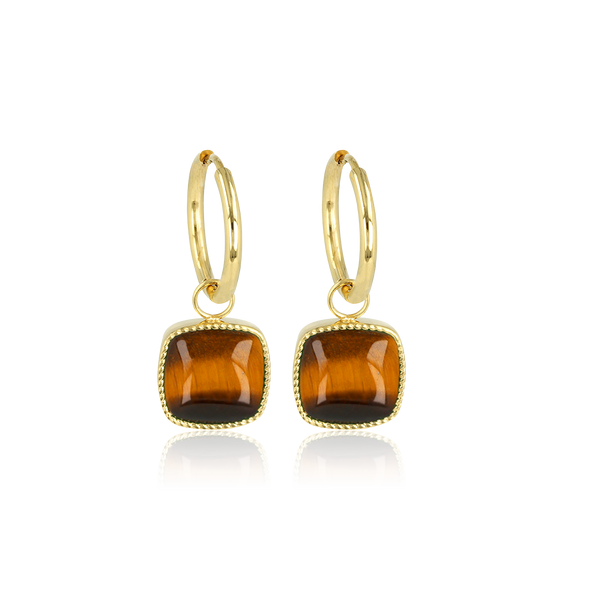 Oorbellen met Tiger Eye hanger - My Bendel Oorbellen met Tiger Eye hanger - My Bendel