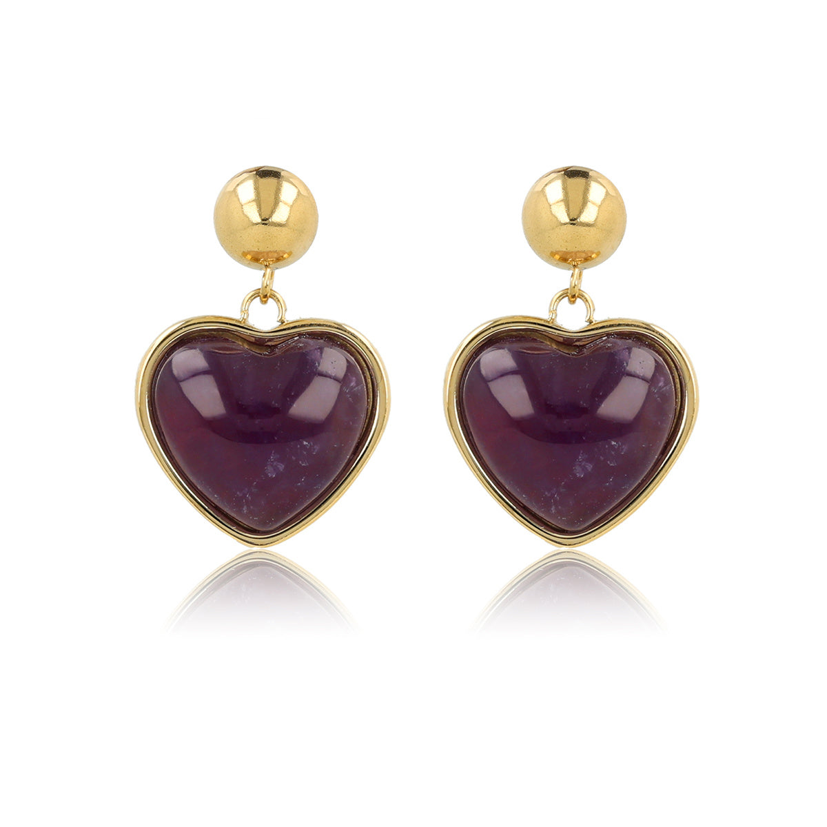 Hartvormige Gouden Oorstekers met Amethyst Hart Hartvormige Gouden Oorstekers met Amethyst Hart