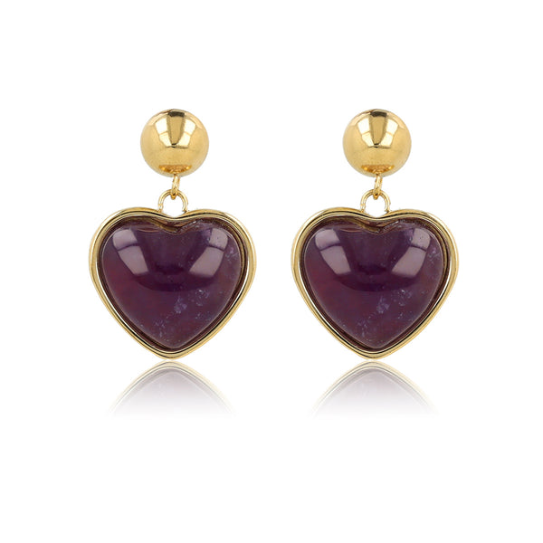 Hartvormige Gouden Oorstekers met Amethyst Hart Hartvormige Gouden Oorstekers met Amethyst Hart