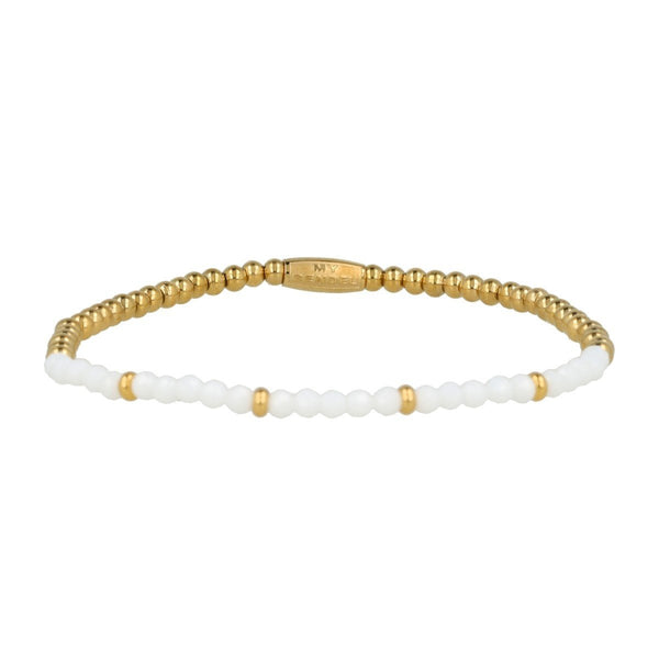 Gouden Armband met White Aventurine Edelstenen - My Bendel Gouden Armband met White Aventurine Edelstenen - My Bendel