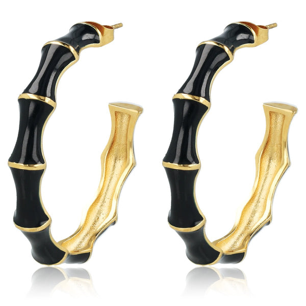 Gouden Hoops met Zwarte Bamboo Look - My Bendel Gouden Hoops met Zwarte Bamboo Look - My Bendel