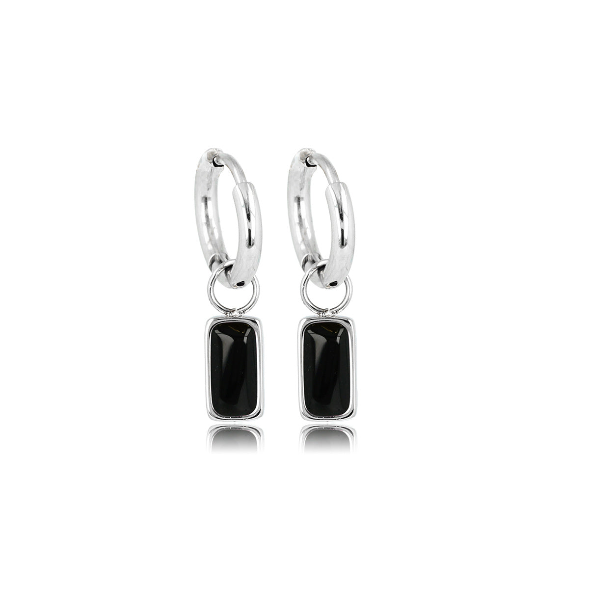 Elegante Zilveren Oorringen met Onyx Hanger Elegante Zilveren Oorringen met Onyx Hanger