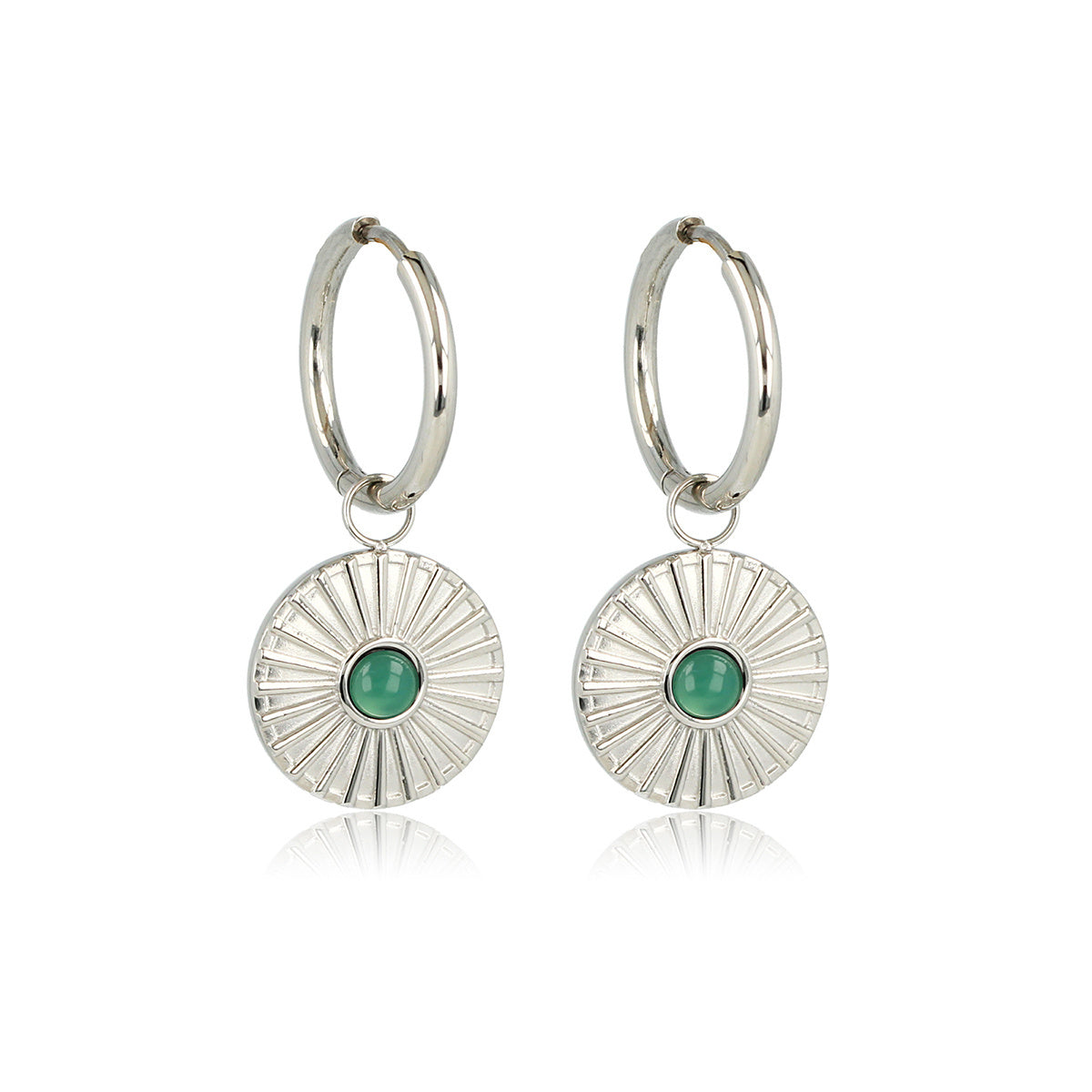 Stralende Zilveren Oorringen met Green Agate Zon Stralende Zilveren Oorringen met Green Agate Zon