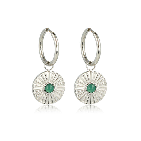 Stralende Zilveren Oorringen met Green Agate Zon Stralende Zilveren Oorringen met Green Agate Zon