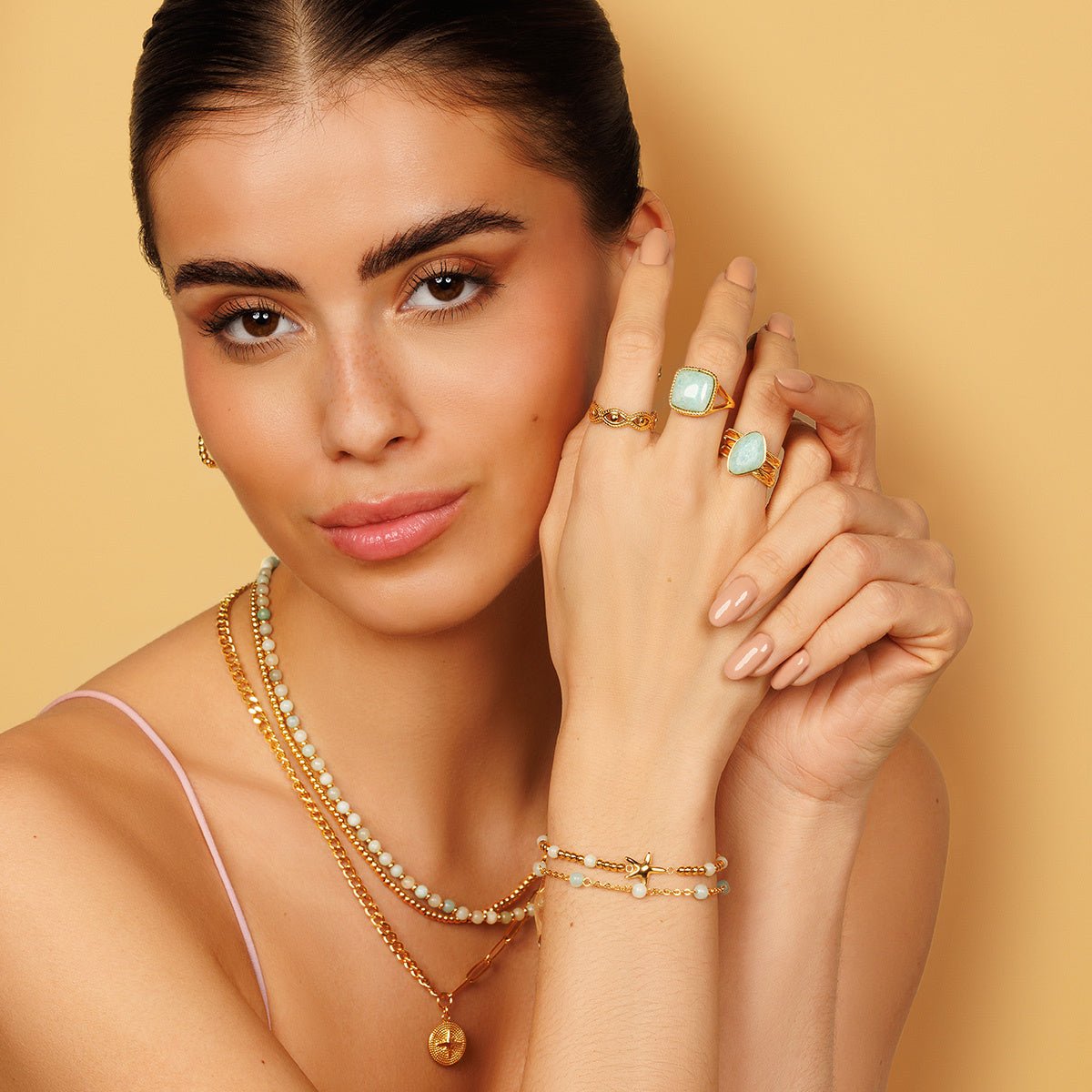 Gouden ring - Amazonite edelsteen - Uniek en elegant - My Bendel Gouden ring - Amazonite edelsteen - Uniek en elegant - My Bendel