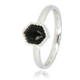 Zilveren ring - zeshoek - zwarte glassteen - vintage look Zilveren ring - zeshoek - zwarte glassteen - vintage look