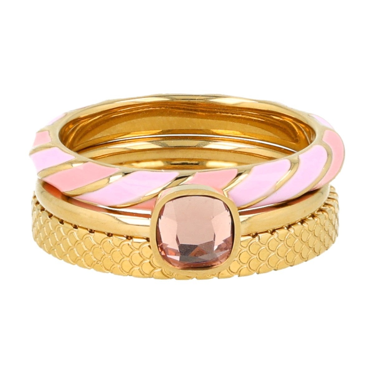 Ringenset - gestreifte Epoxidharz - rosa Glasstein - Schlangenprint Ringenset - gestreifte Epoxidharz - rosa Glasstein - Schlangenprint