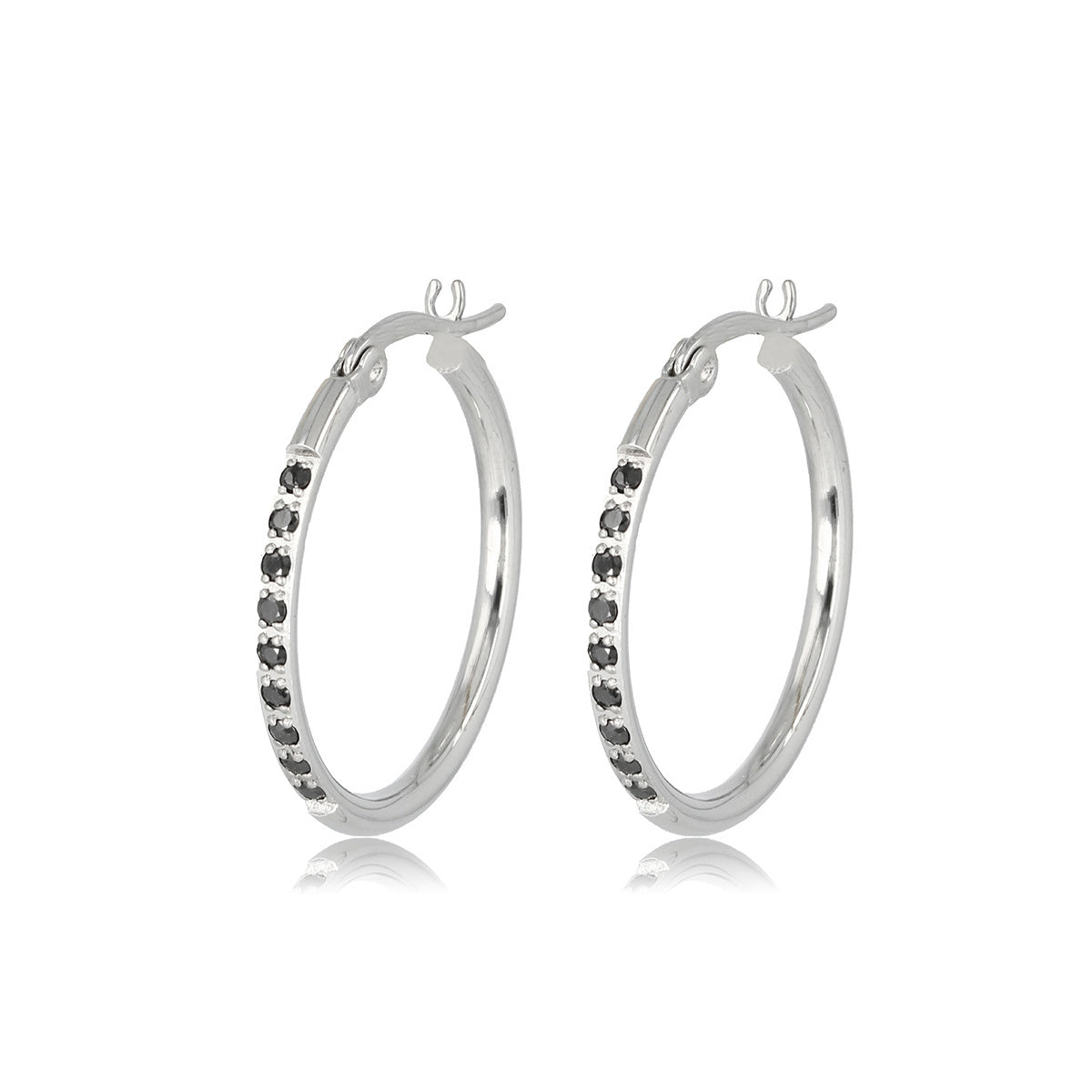 Elegante Zilveren Oorringen met Zwarte Zirkonia 25mm Elegante Zilveren Oorringen met Zwarte Zirkonia 25mm