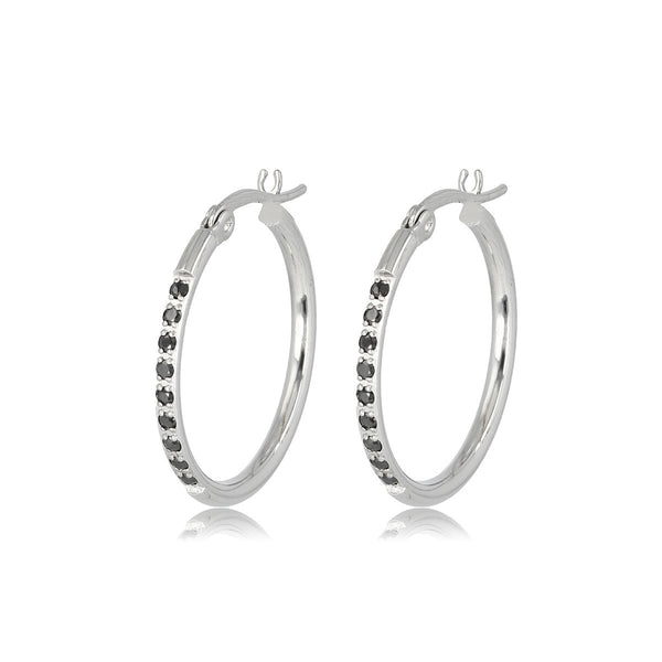 Elegante Zilveren Oorringen met Zwarte Zirkonia 25mm Elegante Zilveren Oorringen met Zwarte Zirkonia 25mm