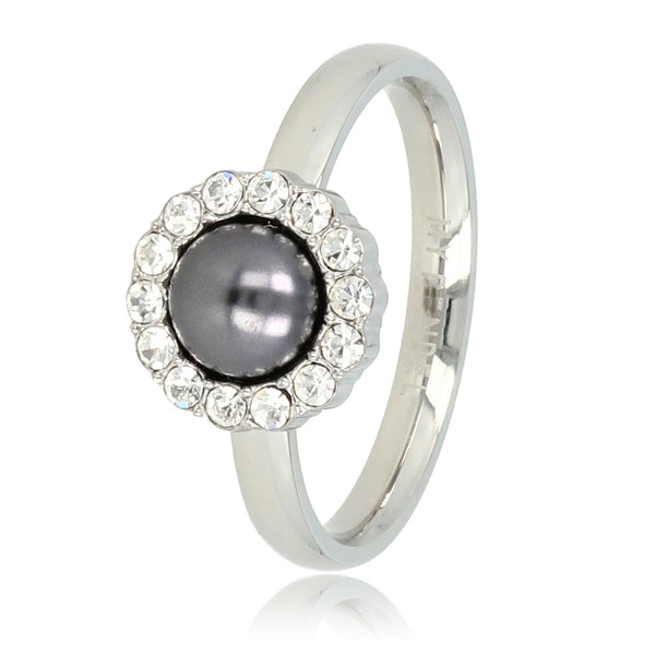 Zilveren ring - zwarte parel - zirkonia steentjes Zilveren ring - zwarte parel - zirkonia steentjes