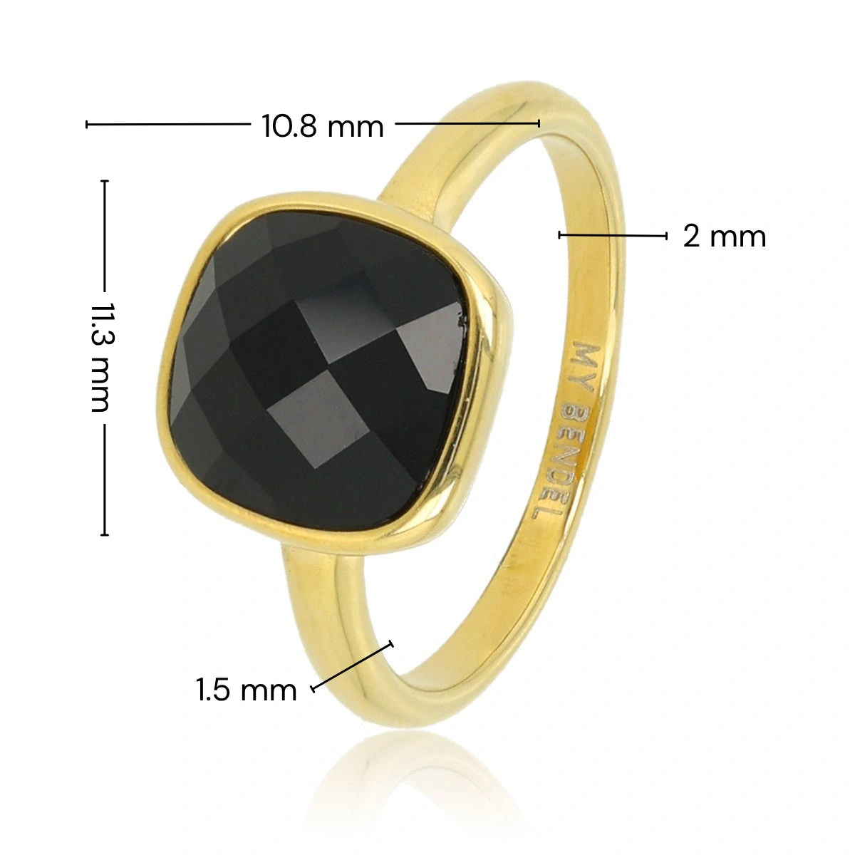 Golden ring - Black faceted crystal glass stone