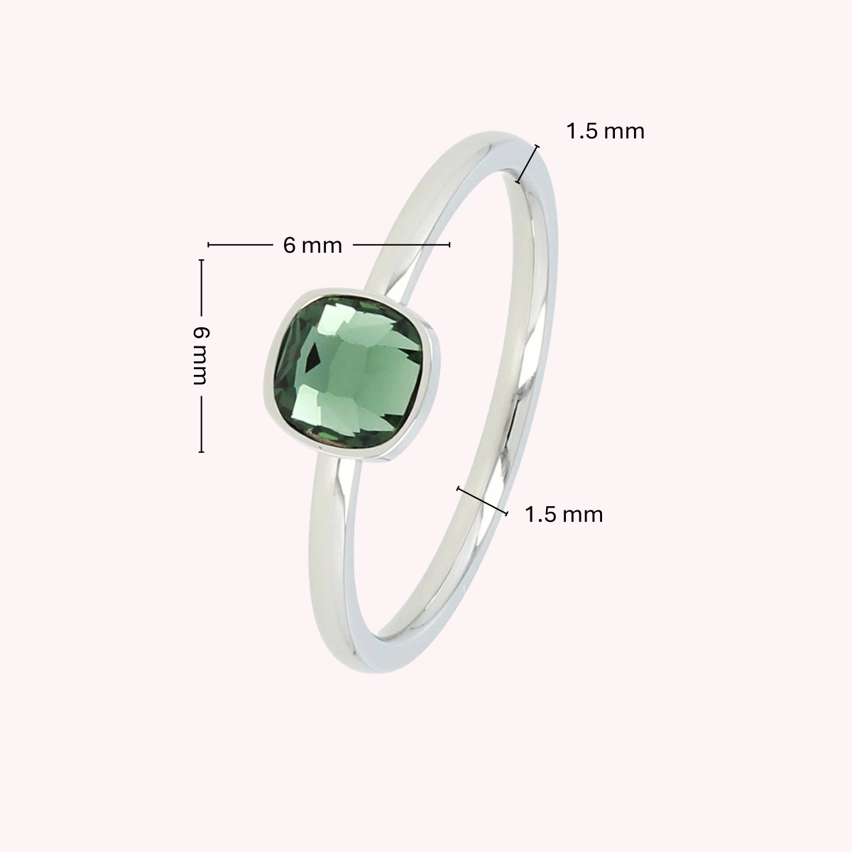 Silver Ring with Square Glass Stone • Green