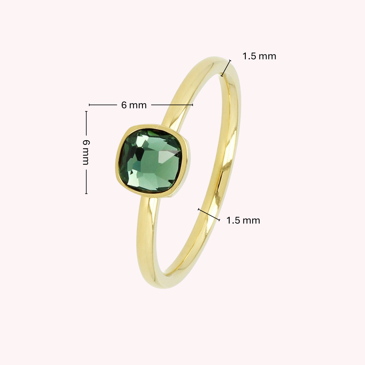 Gold Ring with Square Glass Stone • Green