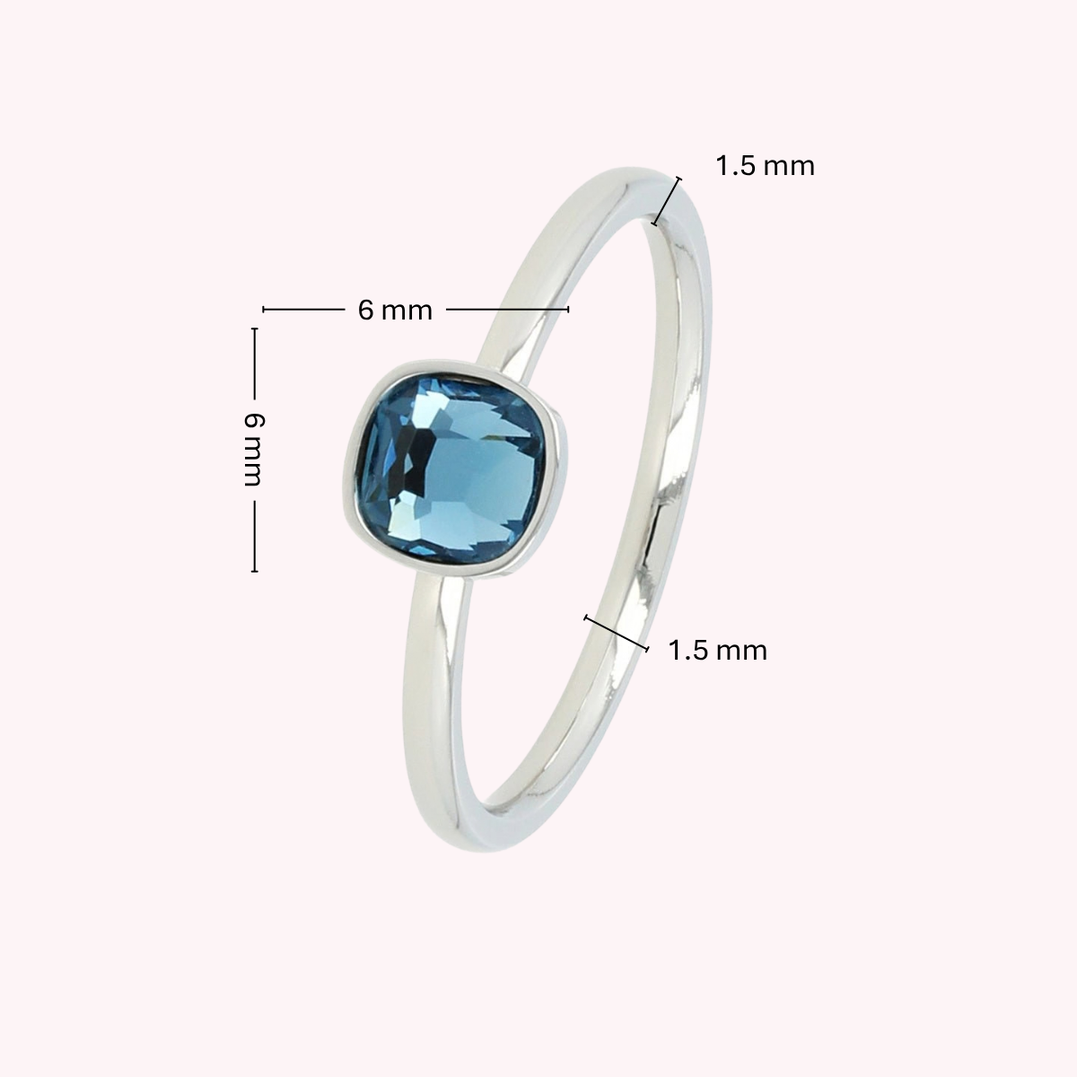 Zilveren Ring met Vierkante Glassteen • Blauw