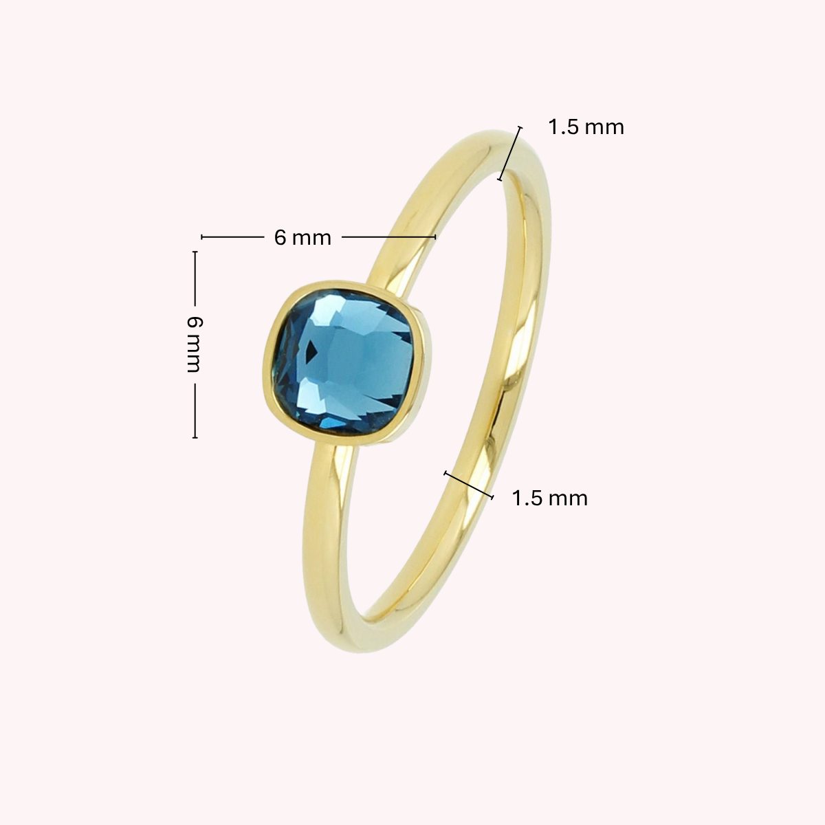 Gouden Ring met Vierkante Glassteen • Blauw