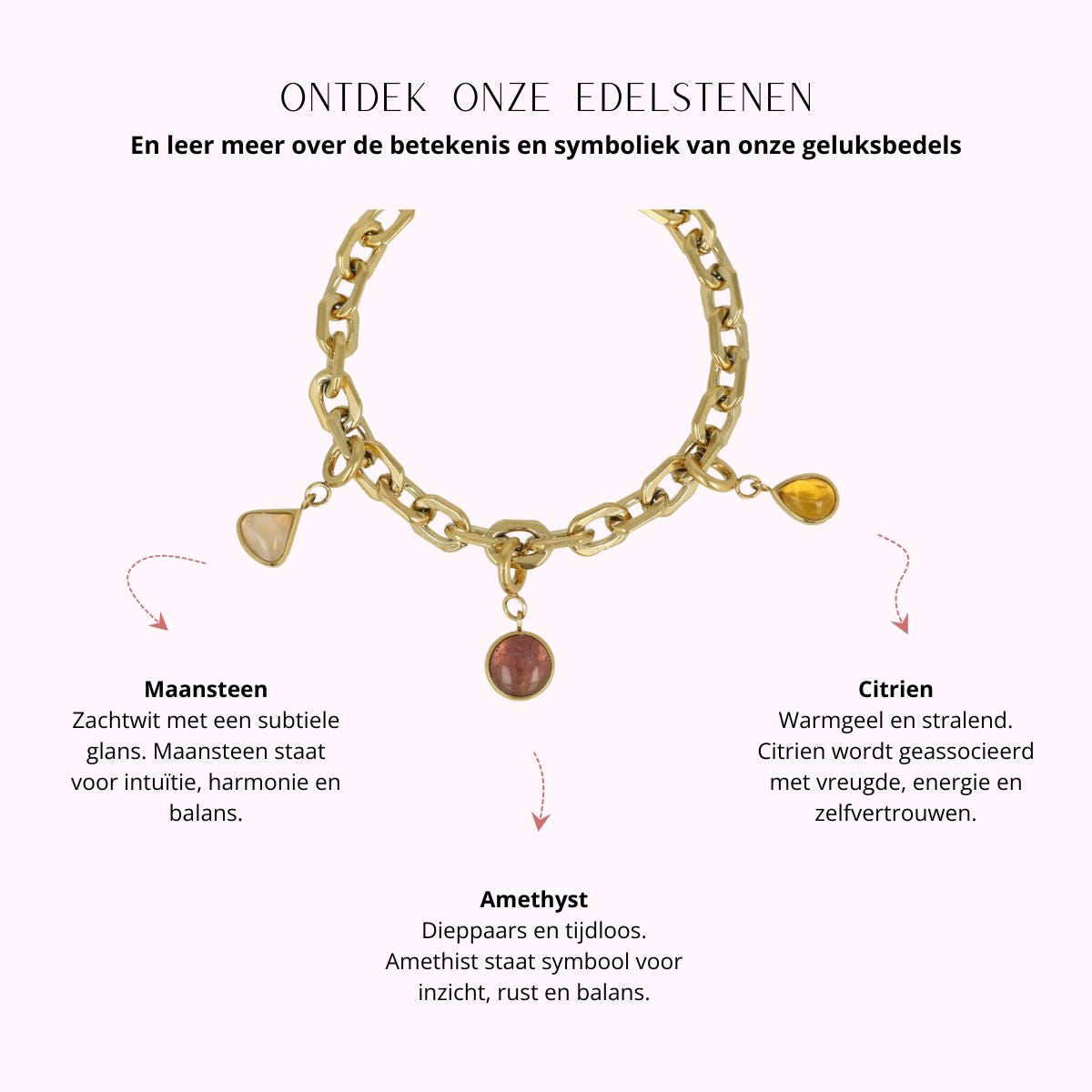 Schakelarmband met edelstenen bedels