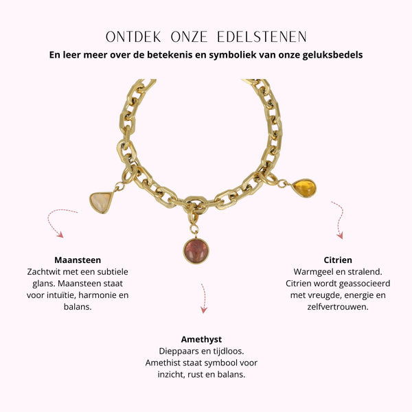 Schakelarmband met edelstenen bedels