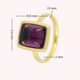 Golden women's ring - purple glass stone 11 mm