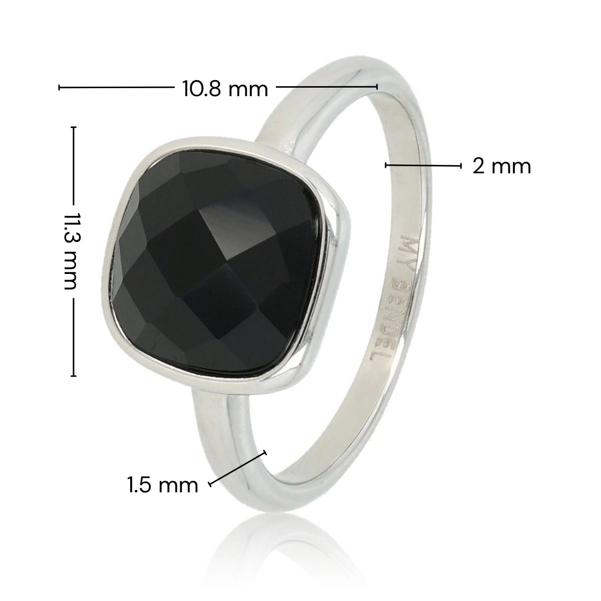 Zilveren ring - Grote facet zwarte kristal glassteen