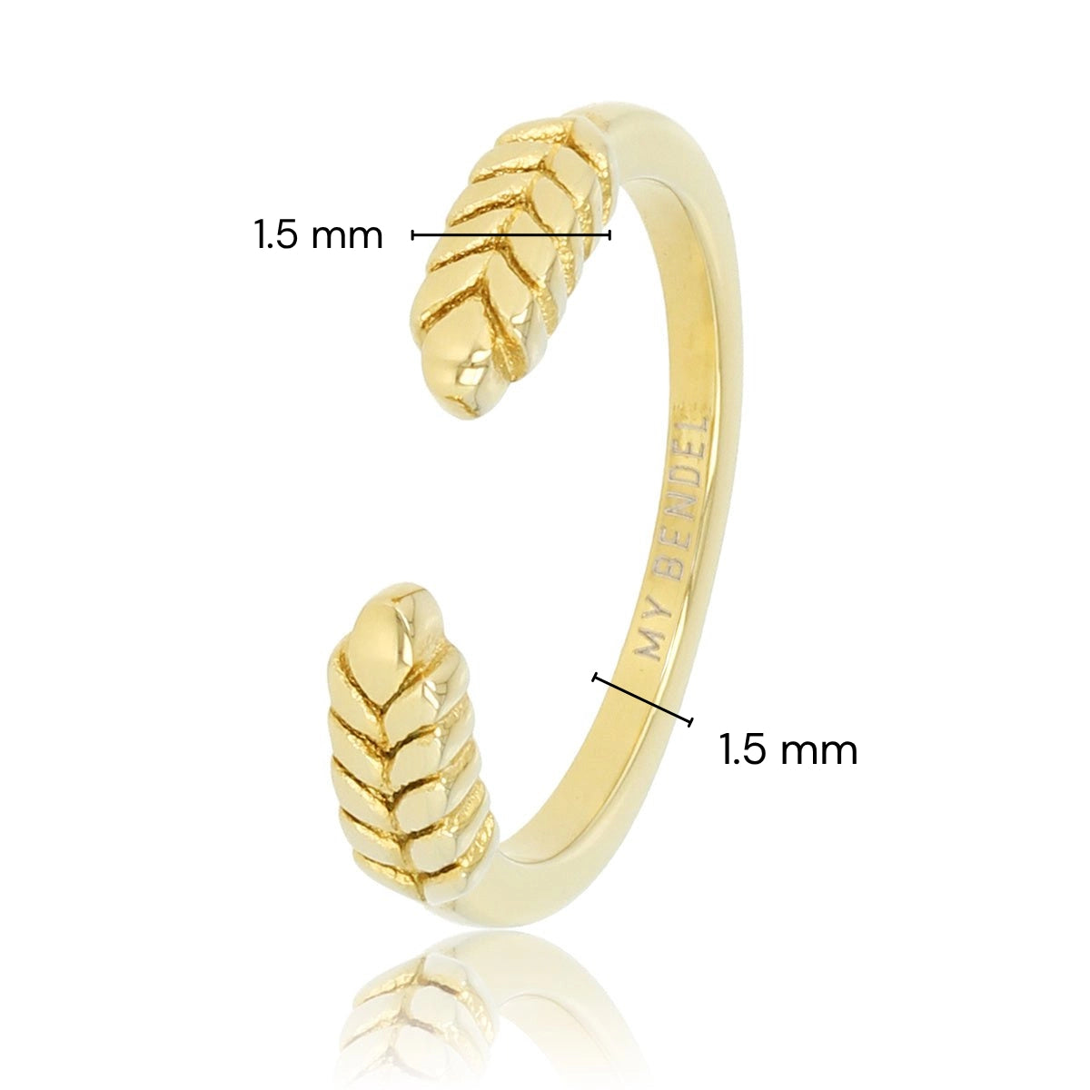 Open ring with leaf pattern - gold - 3.5 mm - Stainless steel