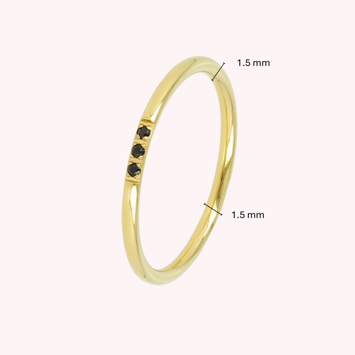 Minimalistischer goldener Ring - Drei schwarze Glassteine
