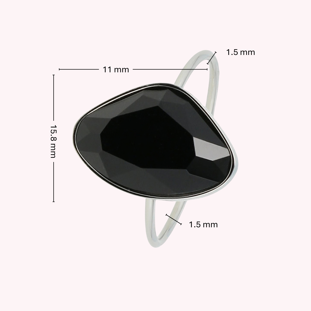 Creative silver ring - black glass stone - minimalist