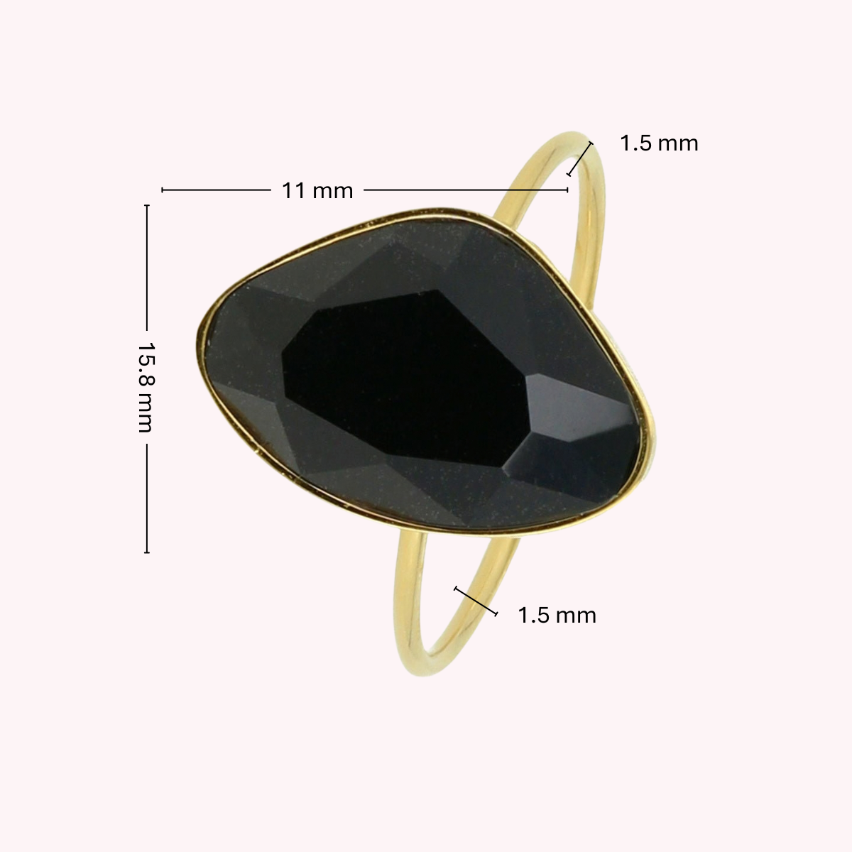 Kreativer goldener Ring - Schwarzer Glasstein - Minimalistisch