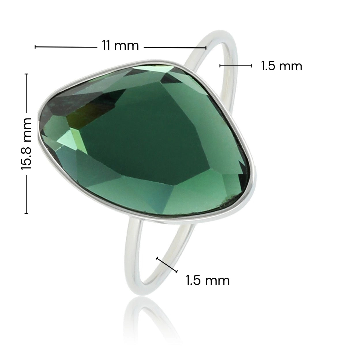 Creative silver ring - green glass stone - Stays beautiful