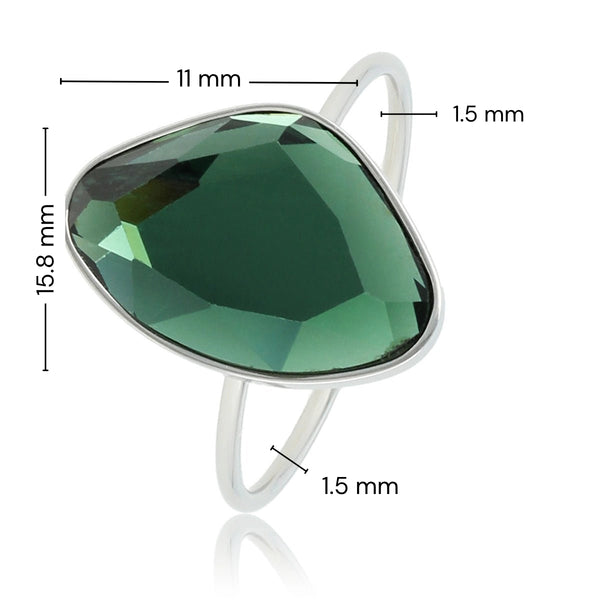 Kreativer silberner Ring - grüner Glasstein - Bleibt schön