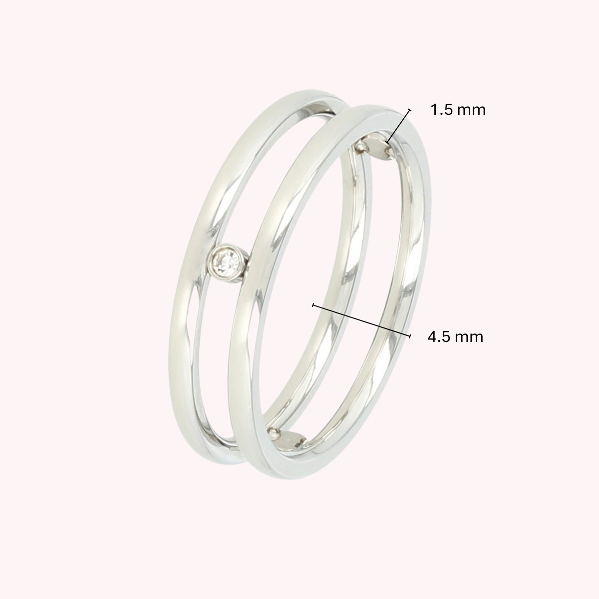 Double Ring with Zirconia Stones • Silver