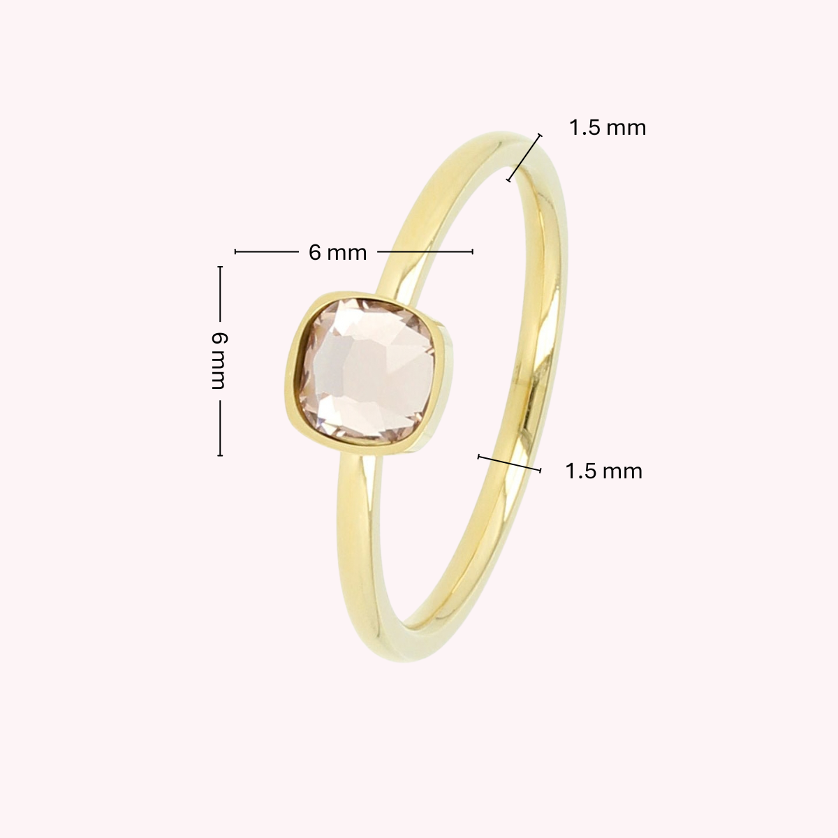 Goldener Ring mit quadratischem Glasstein • Rosa