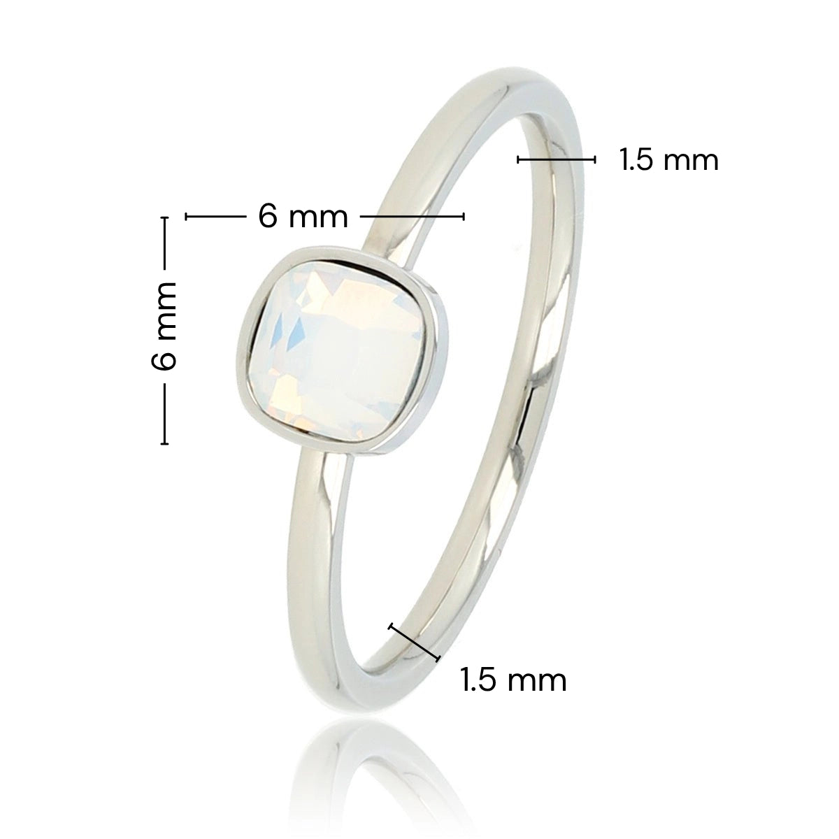 Zilveren Ring met Vierkante Glassteen • Melkopaal