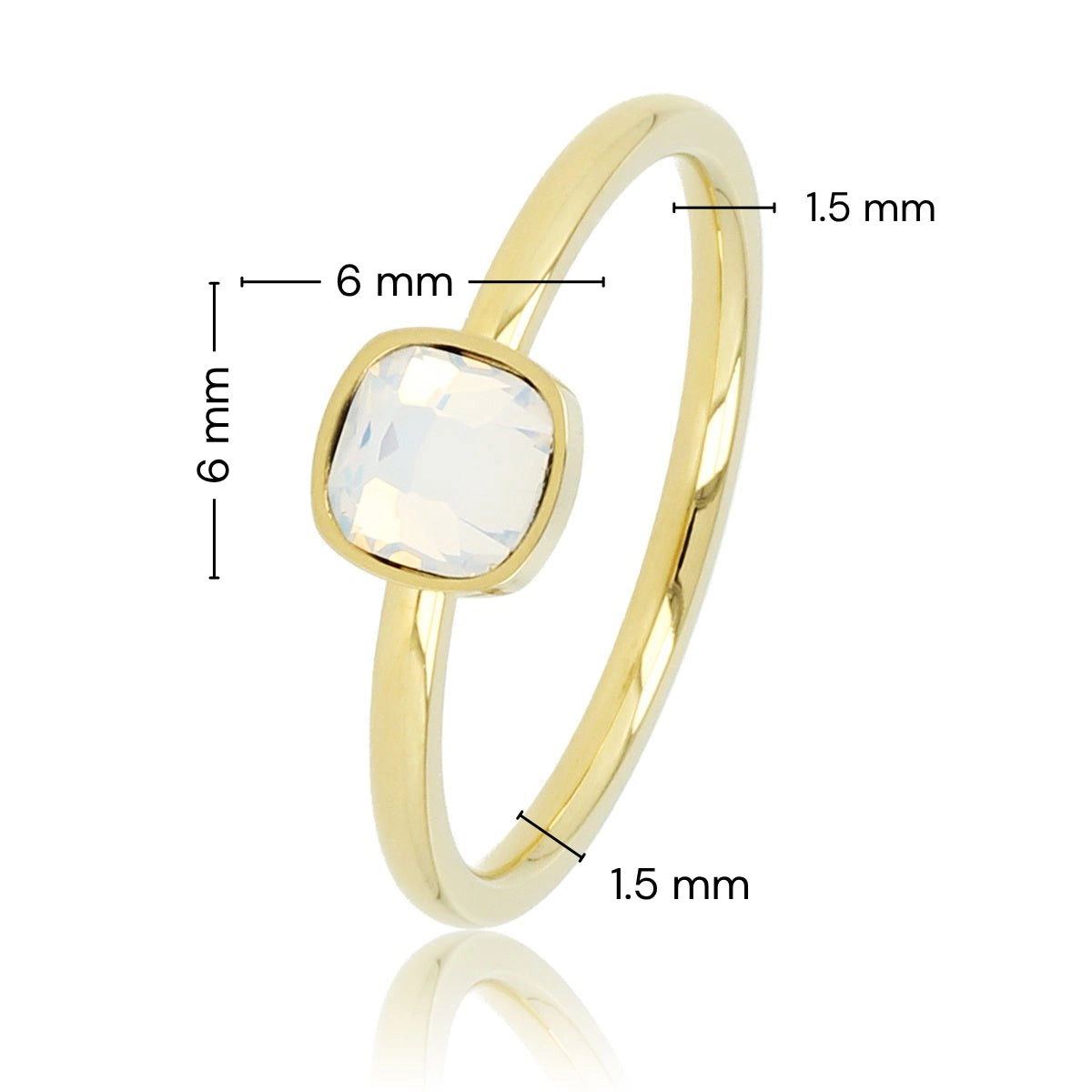 Gouden Ring met Vierkante Glassteen • Melkopaal