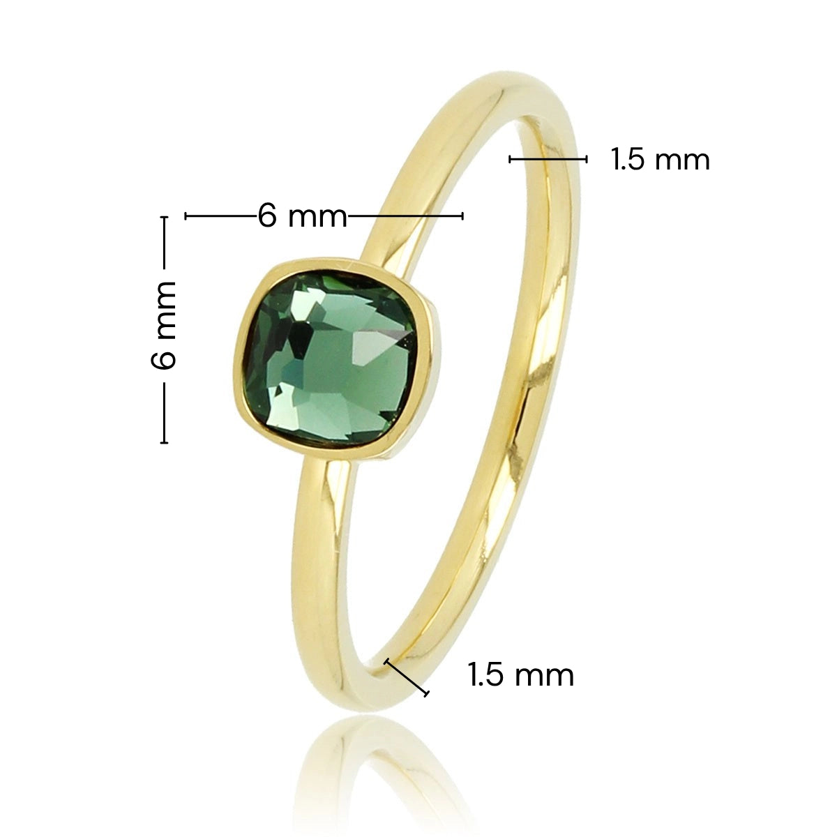 Gold Ring with Square Glass Stone • Green