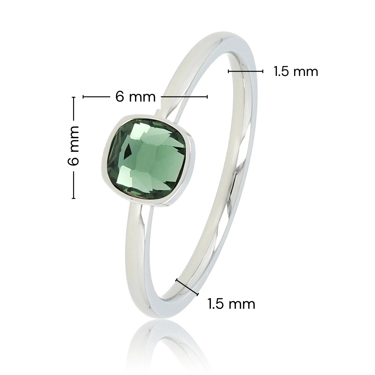 Zilveren Ring met Vierkante Glassteen • Groen