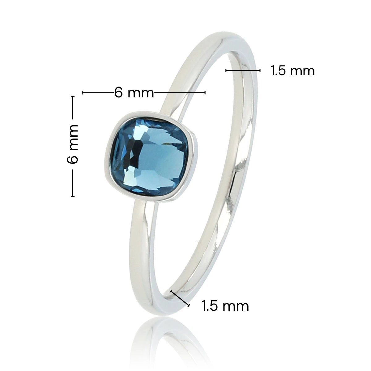 Zilveren Ring met Vierkante Glassteen • Blauw