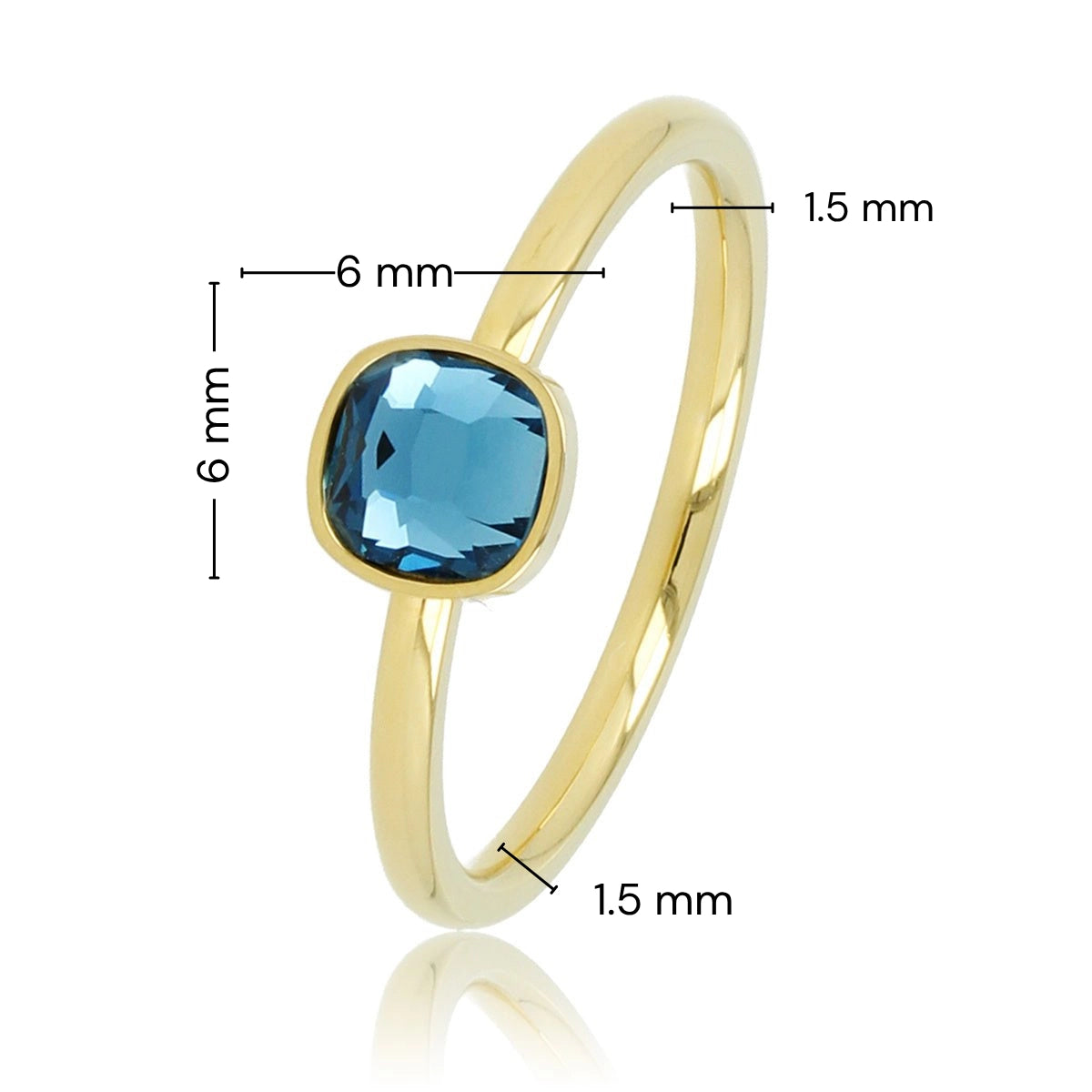 Gouden Ring met Vierkante Glassteen • Blauw