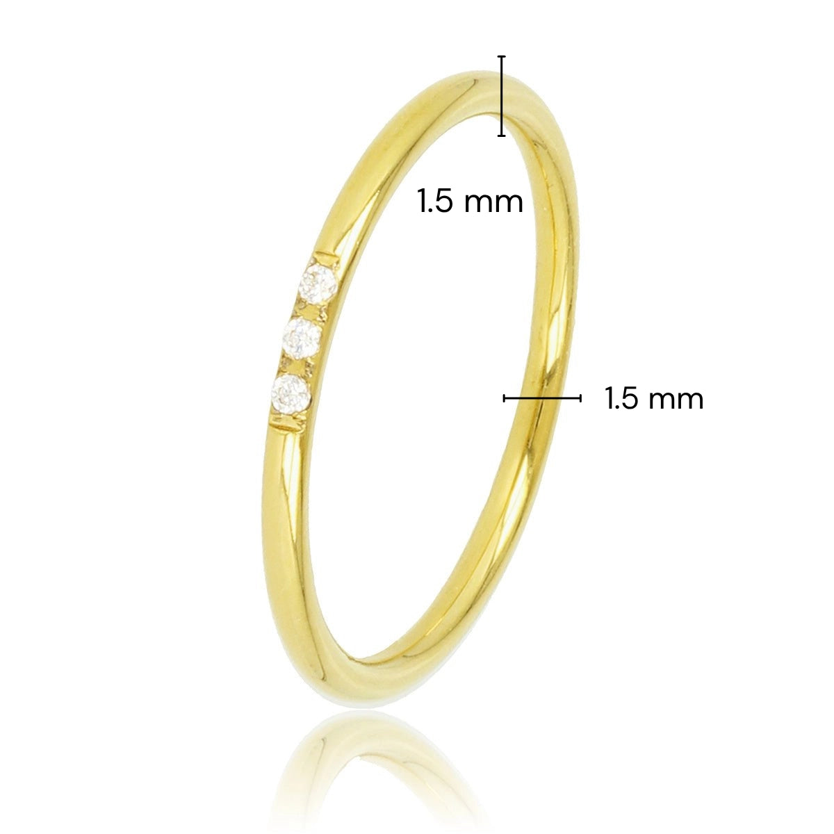 Minimalistische gouden ring - drie witte zirkonia stenen