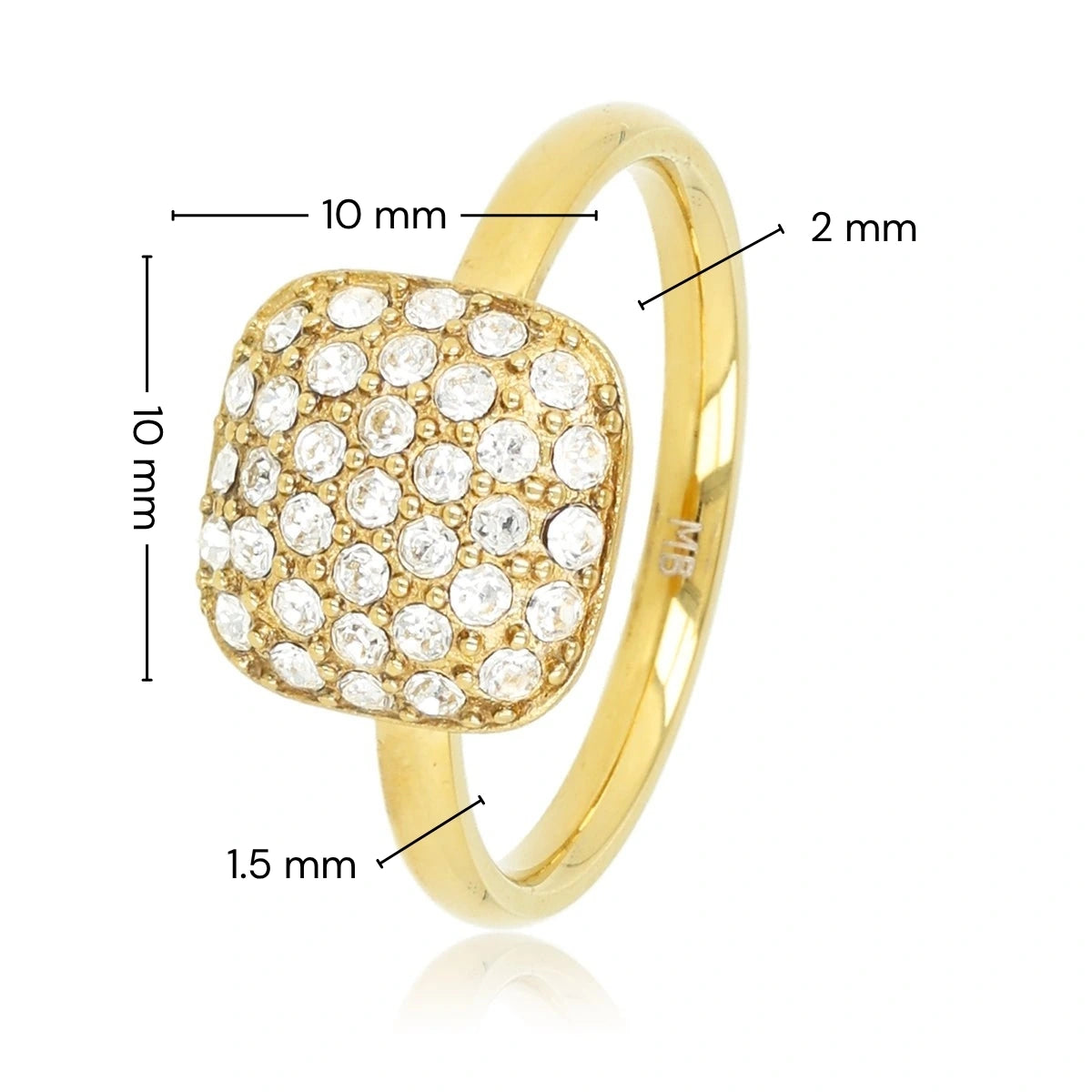 Vierkante Ring met Zirkonia Steentjes
