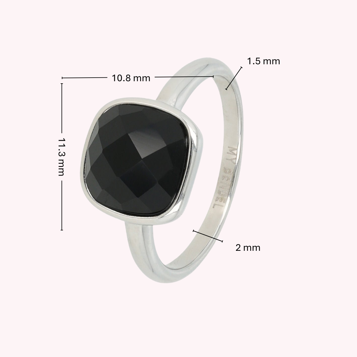 Zilveren ring - Grote facet zwarte kristal glassteen
