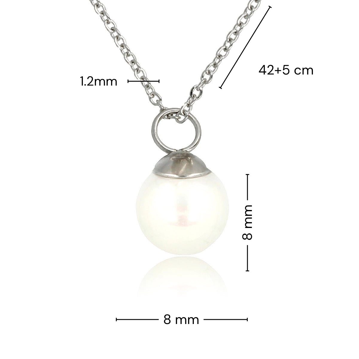 Zilveren ketting met ronde witte parel balletje