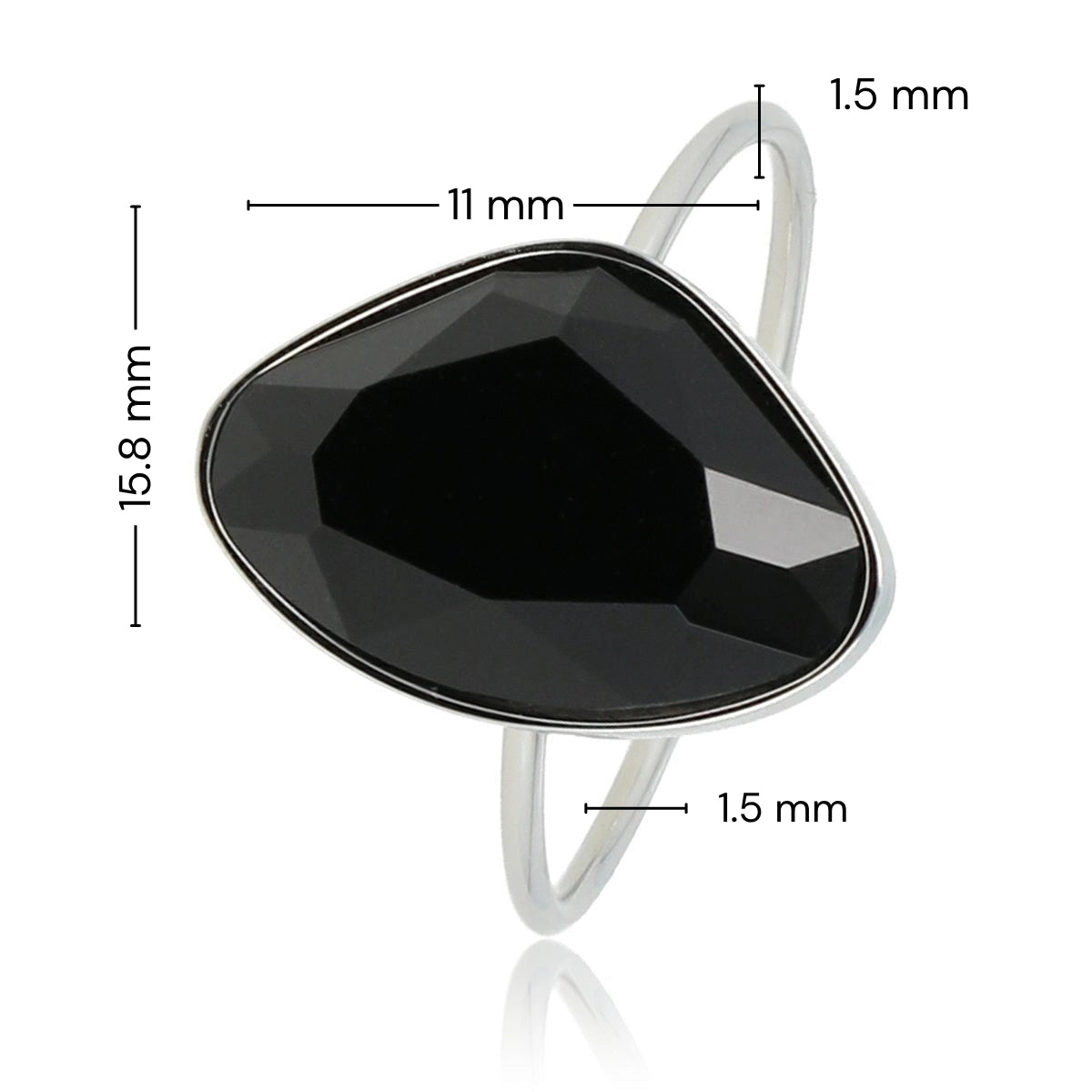 Creative silver ring - black glass stone - minimalist