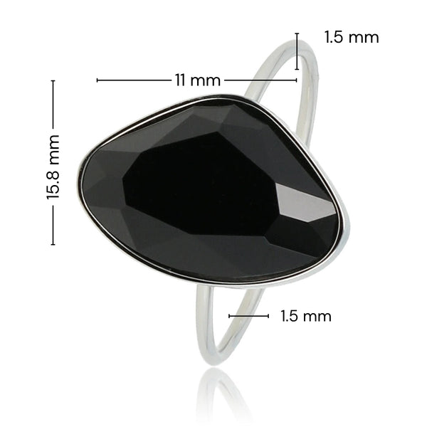Kreativer silberner Ring - schwarzer Glasstein - minimalistisch