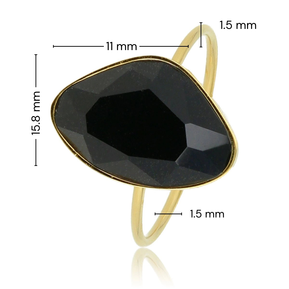 Creatieve gouden ring - Zwarte glassteen - Minimalistisch