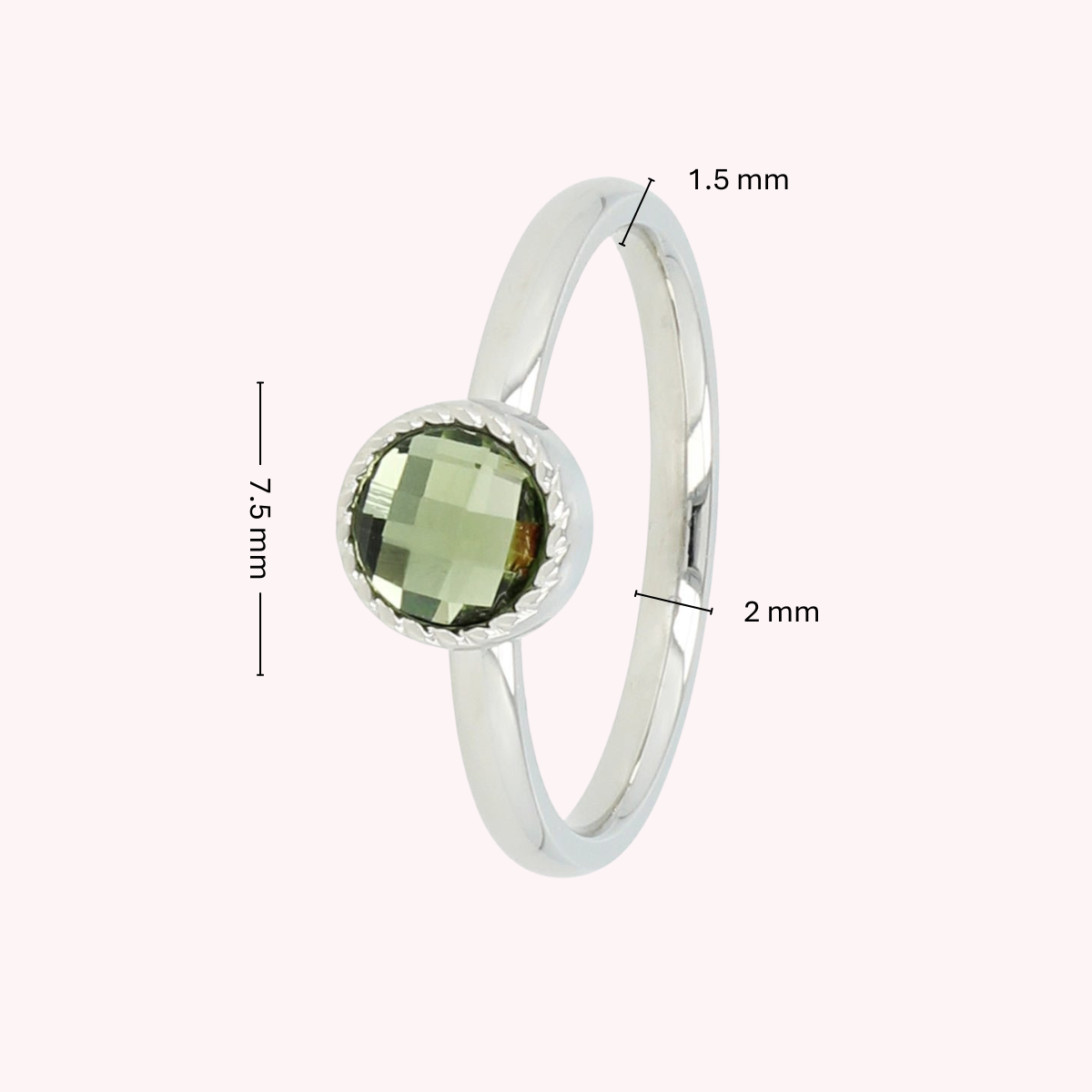 Ring with Round Glass Stone & Twisted Edge • Green • Silver