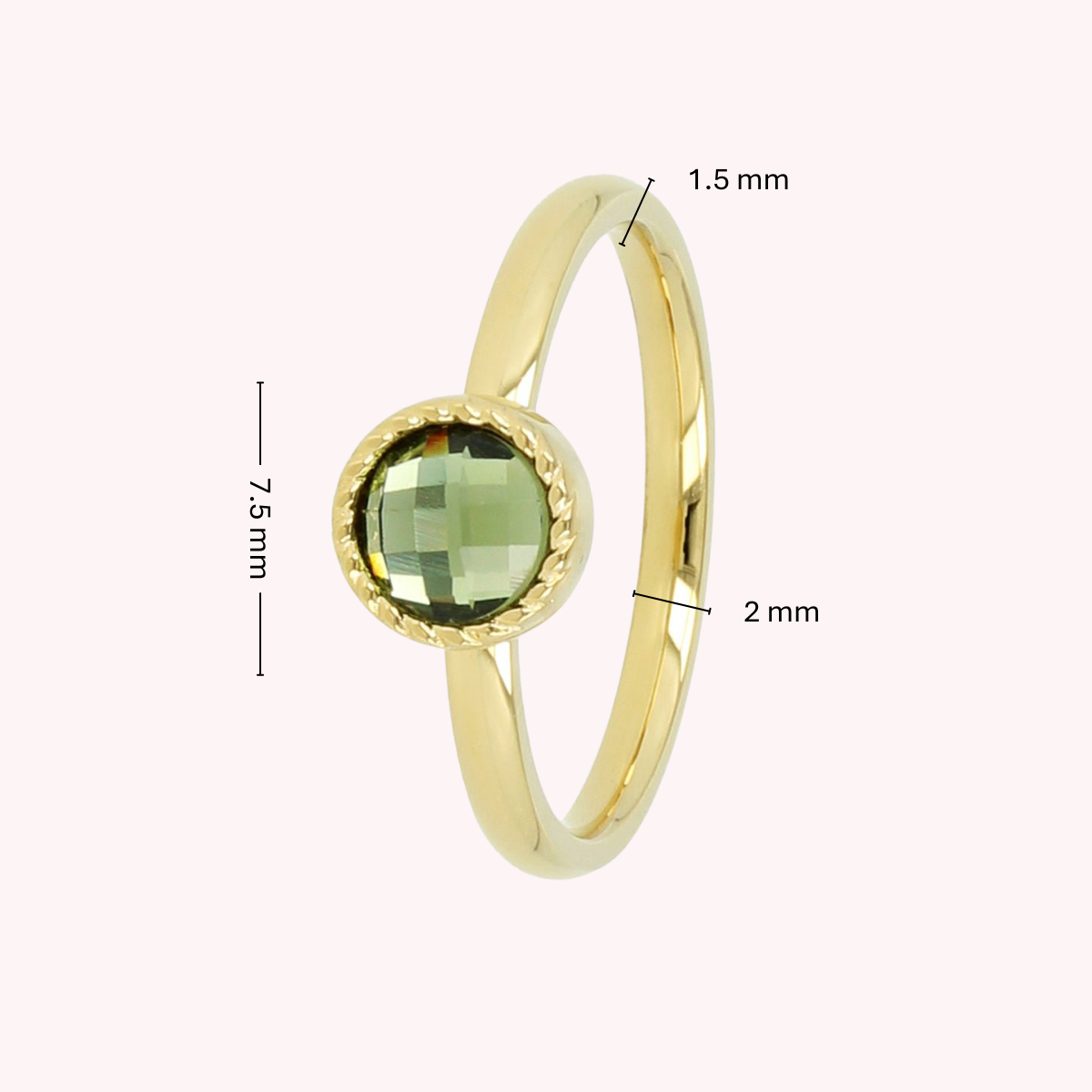 Ring met Ronde Glassteen & Getwist Randje • Groen • Goud