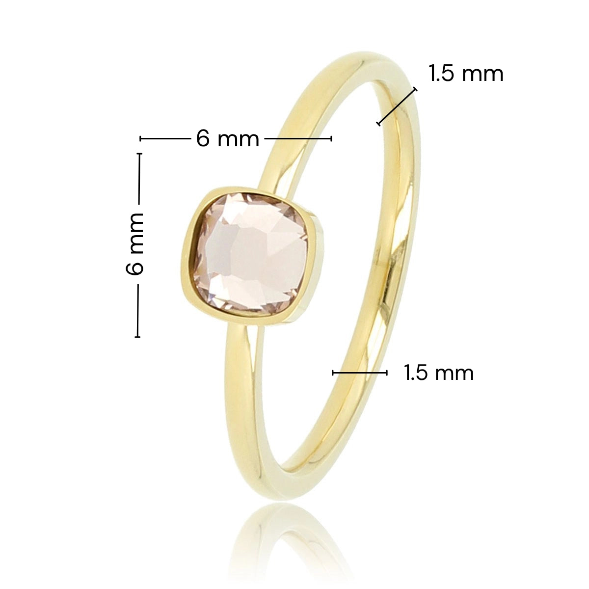 Gouden Ring met Vierkante Glassteen • Roze