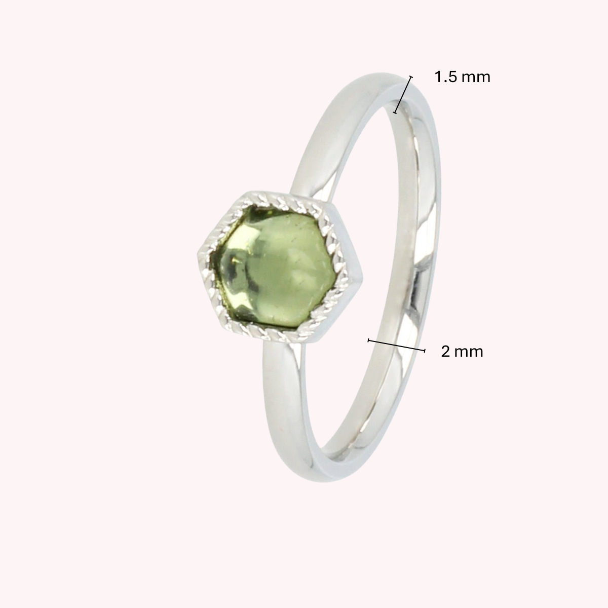 Zilveren ring - zeshoek vorm - groene glassteen