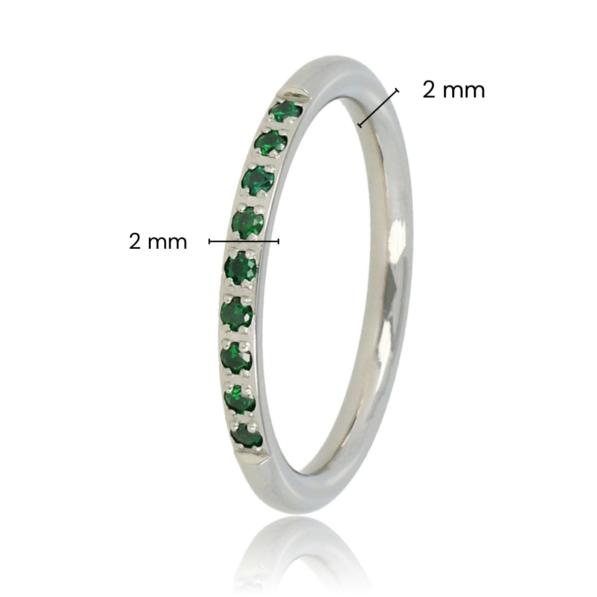 Fine silver ring - green zirconia stones