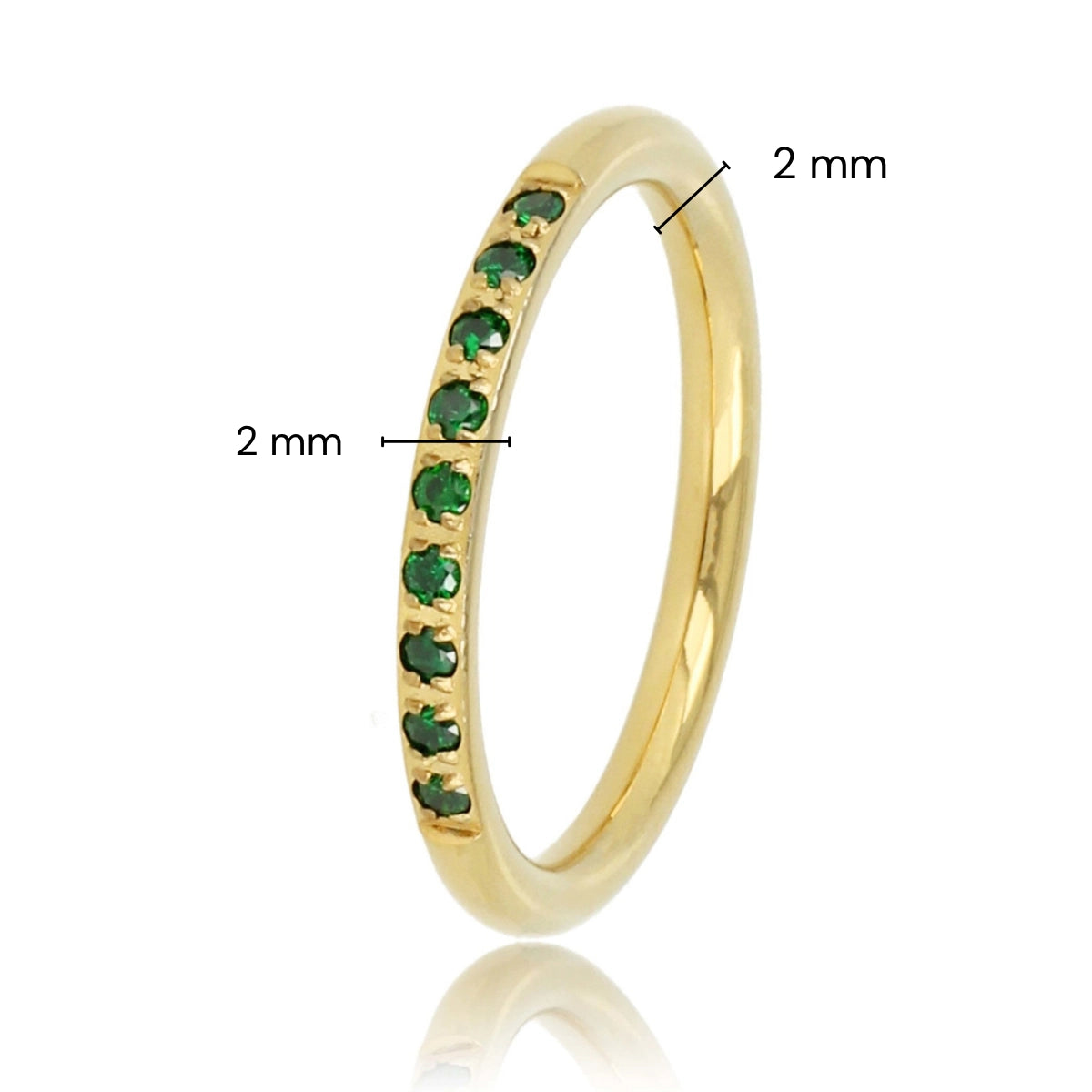 Fijne aanschuifring goud - groene zirkonia steentjes